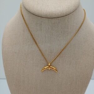 Monet Gold Tone Crescent Minimalist Pendant Necklace Vintage